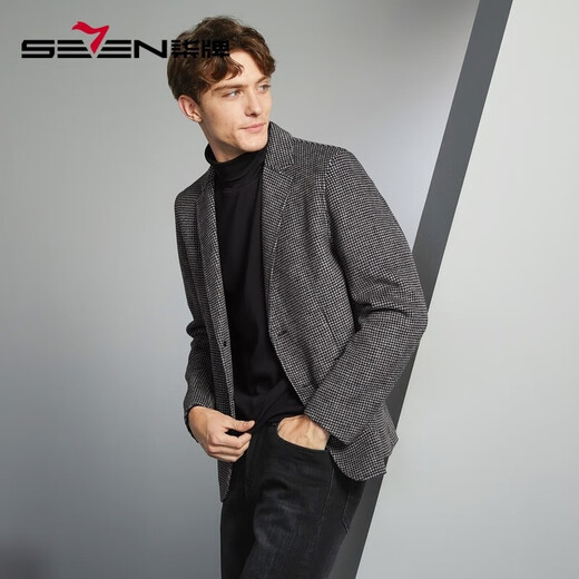 
Seven brand [wool] suit jacket for men in spring new fashion trend slim single jacquard anti-wrinkle suit for men black B48 (175/96B)