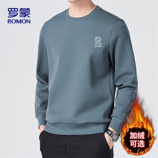 ROMON sweatshirt men's autumn and winter casual simple loose pullover round neck long-sleeved t-shirt bottoming shirt jacket WY02 fog blue XL
