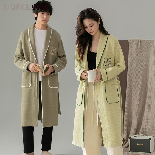 小情歌情侣睡衣女秋冬季三层夹棉保暖睡袍空气棉柔软中长款男浴袍家居服 MFBD15282女装-15281男装(单套 M 女/身高152-160体重80-100