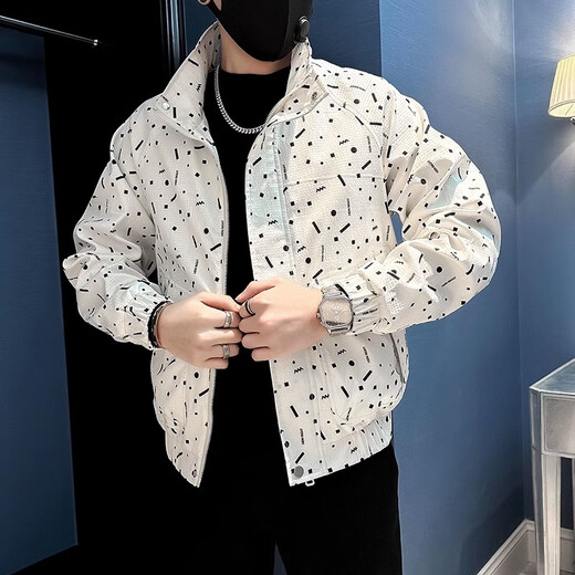 Kuraishi Kazuki trendy brand versatile jacket men's 2025 autumn and winter new fashion fashionable casual handsome jacket top white XL recommended 130-145Jin Jin equals 0.5 kg