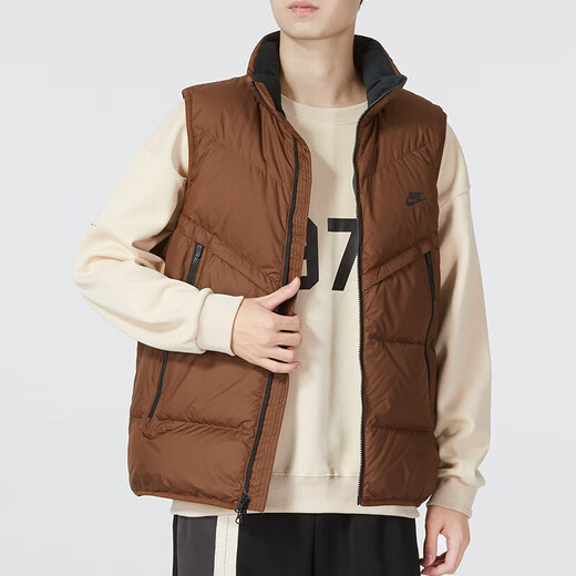 耐克（NIKE） 羽绒马甲男士2024冬季运动服加厚防风外套立领羽绒背心DD681 DV1136-259咖色85%灰鸭绒 S