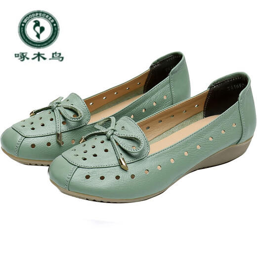 Specht komfortable mittlere und ältere Sandalen Mutterschuhe Sommerweiche Sohle Rindfleisch Sehnen Sohle Frauenschuhe echte Leder hohl flache Sohle Single Schuhe Hohlschuhe 1695 m Weiß 38