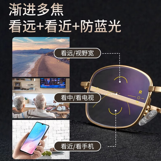 老花镜男式高清远近两用防蓝光正品水晶老人眼镜女老光视力智能 【远近两用】100度(建议50岁下)