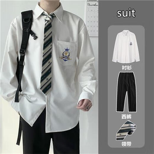 望月砂高中生成人礼服西装男生休闲套装学院风情侣毕业礼服西服男大学生 外套05衬衫领带(三件装) XL