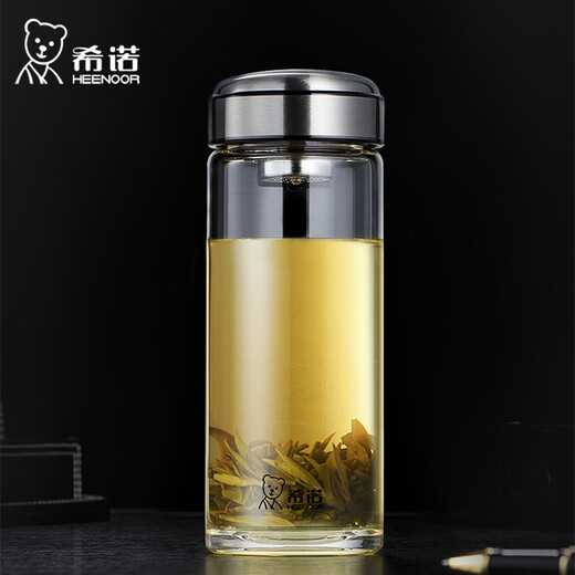 Copa de té de una sola capa de vidrio Sino con malla de filtro para hombres y mujeres a gran capacidad portátil a prueba de disturbios y copa de cristal resistente al calor XN-6193 (280 ml de color verdadero)