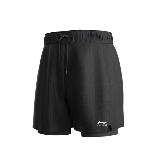 Li Ning (LI-NING) swimming trunks men's loose anti-embarrassment swimsuit suit amphibious black short-sleeved two-piece set 07-25 XXL