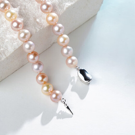 Tahitian freshwater pearl necklace 925 silver buckle head 8-9mm candy color near round bright pearl bead chain for my wife