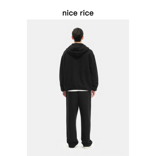 nice rice好饭   400G全棉毛圈绒底做旧宽松卫裤NGD12048 水洗黑（400G） L