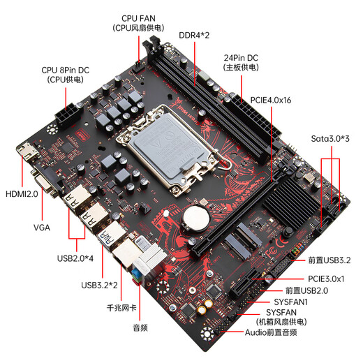 Great Wall Great Wall New H610M-A Motherboard Desktop Computer 1700-Pin 12. Generation Kern-CPU-Prozessor i3-12100f/i5-12400f Set mit großem Wandkühler Dual DDR4 Motherboard +12100F +Xianglong 400 +16G Speicher