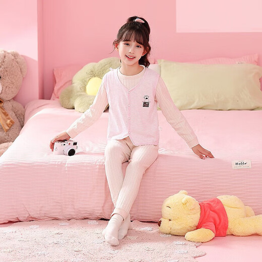 Sweet Girly Thermal Underwear Children's V-Neck Single-piece Vest Medium and Large Boys' Warm Light Pink S