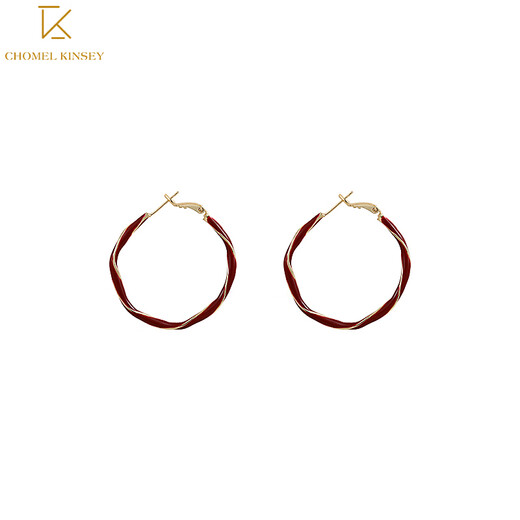 CHOMEL KINSEY Red New Year Large Hoop Earrings 2025 New Trendy Temperament Earrings Women's Niche Light Luxury High-end Ear Jewelry Red Twist Earrings (4cm)