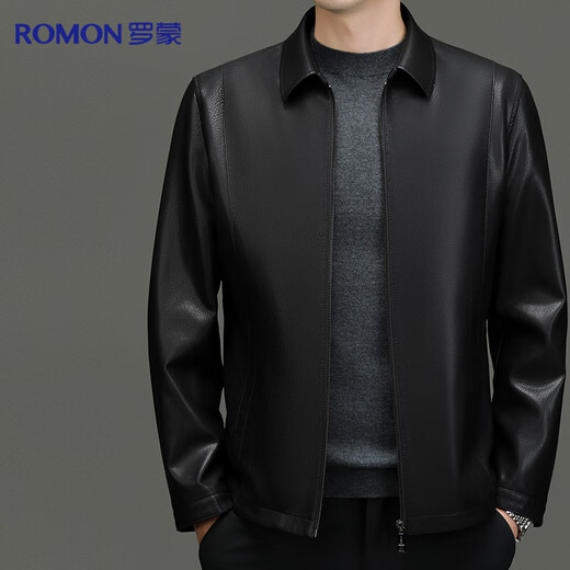 Lomon leather jacket for men in autumn and winter, middle-aged velvet thickened lapel coat, warm leather jacket, middle-aged and elderly men's top