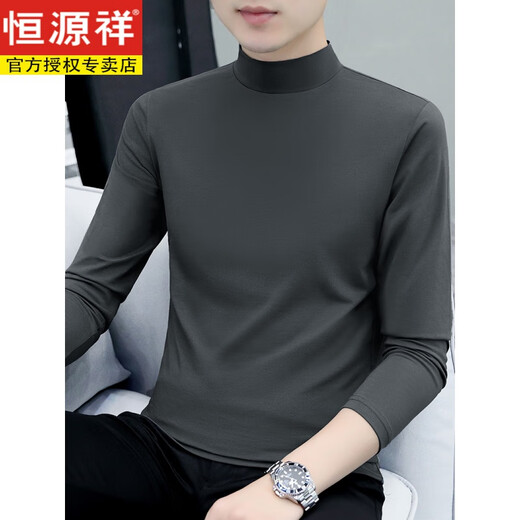 Hengyuanxiang pure cotton spring and autumn half-high collar bottoming shirt men's slim fit inner long-sleeved T-shirt mid-collar men's autumn coat outer wear YPT192 black half-high XL recommended 130-145Jin Jin equals 0.5 kg