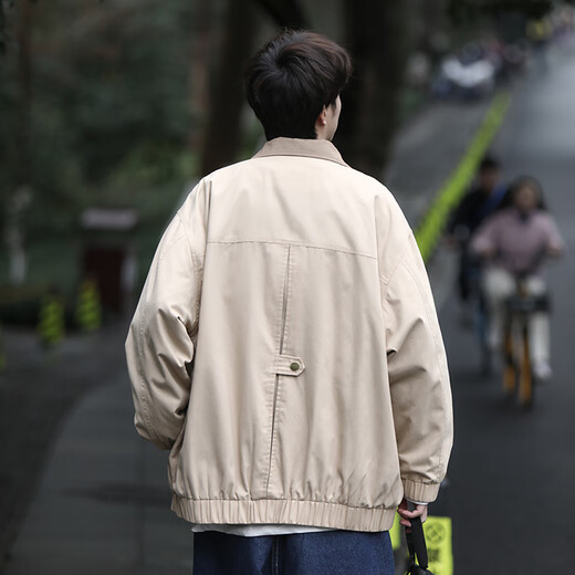 OEMG Japanese cityboy hunting lapel jacket men's spring, autumn and summer trendy baseball uniform workwear casual jacket black XL recommended 125-140Jin Jin equals 0.5 kg