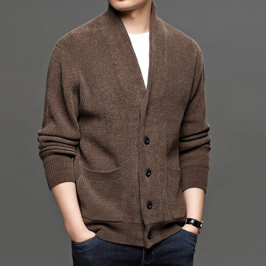 AEMAPE针织开衫男2024春秋V领时尚潮流毛线衣外穿休闲毛衣夹克上衣外套 驼色 XL 175 建议 130-155斤