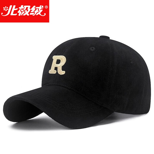 Arctic velvet (Bejirog) hat for men and women, trendy, fashionable and versatile outdoor baseball cap, four-season sports, fishing visor, sun hat, R letter black