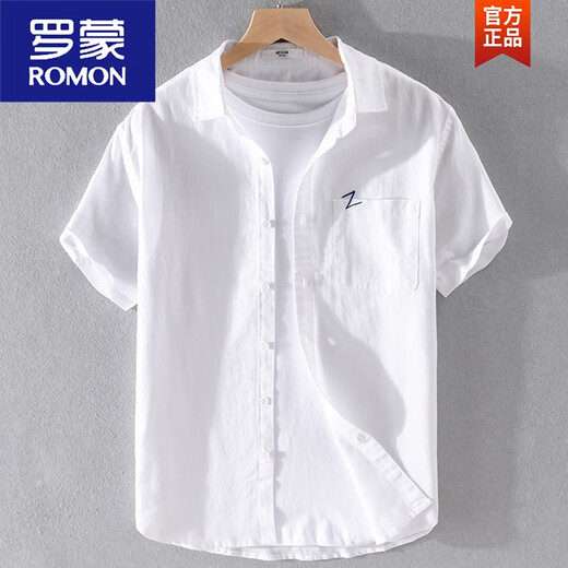 Romon japanische lässige Herren-Leinen kurzärmelige Hemden Trendy Leinenkleidung Herren Sommer Baumwolle Hemden Sommer dünn yy9711 Hellblaues Leinen XL