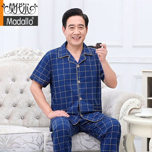 Modal cotton pajamas for men, middle-aged and elderly short-sleeved trousers for spring and summer plus fat plus large size men's cardigan home furnishing 687-3 (short/sleeved long/trousers) XXXL (recommended 170-190Jin [Jin equals 0.5 kg])