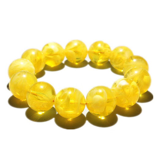 Fat Donglai same style beeswax floating flower bracelet second generation amber chicken fat yellow lemon yellow and white round bead bracelet for men and women single circle 18MM