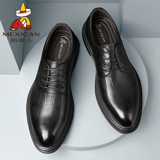 Scarecrow Leather Shoes Men's Formal Shoes Men's Business Casual Shoes Men's 72014 Striped Black 42