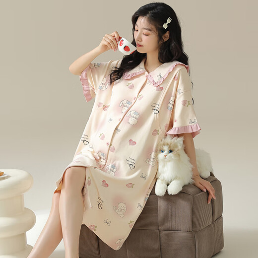 莫代尔睡裙夏季女带胸垫可外穿休闲大码纯棉孕妇哺乳产后月子服睡衣 11981  2XL