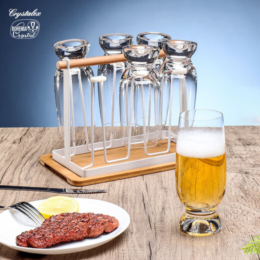 BOHEMIA Crystal imported from the Czech Republic, light luxury high-end crystal beer mug, commercial cup holder, household large-capacity wheat craft beer mug set, Gina style crystal beer mug 350ml*6 pieces