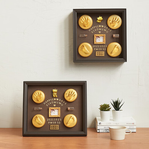 Mu Chen Shiguang Baby's one-year-old hand and foot print mud souvenir baby's 100-day hand and foot print Newborn hand print 8-inch vertical version丨Available before half a year old