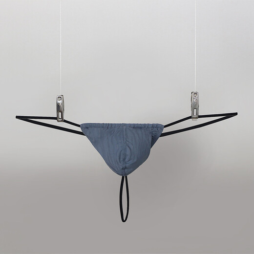 Long Night Thong Men's Corrugated Personalized Low Waist Leaking Buttocks Thin Strap Comfortable Breathable Sexy Underwear Gray M