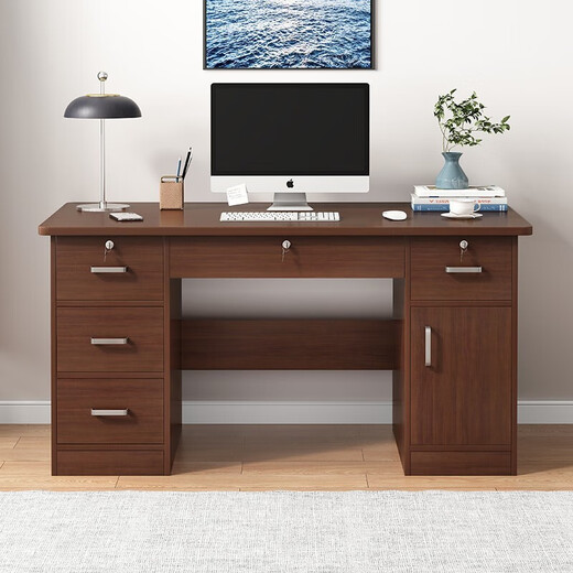 Humanities Chengjia Computer Desk Desktop Simple Office Desk Home Writing Desk Table Office Desk and Chair Set Adult Work Desk Highly Recommended Five Drawers with Cabinet Walnut Color 120*60cm