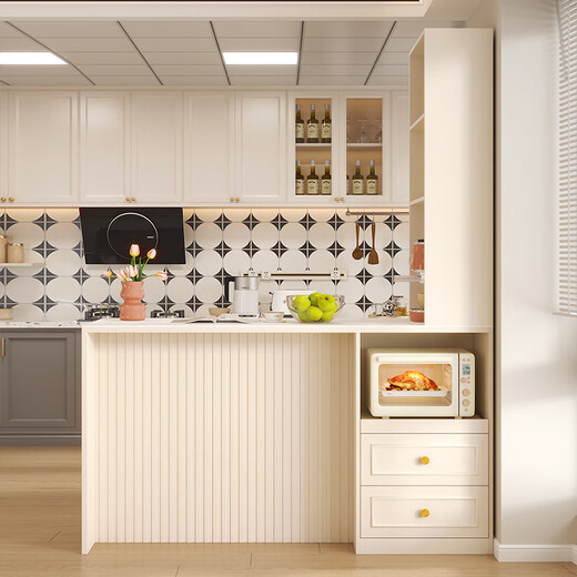 Qiangxiang Cream Style Slate Sideboard Dining Table Integrated Bar Kitchen Storage Island Table Partition Cabinet Small Apartment G259 Style 1 (Stone Table Top) 2000*600*2300