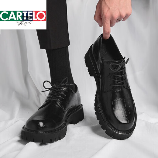 Cartelo Lederschuhe Herrenleder Big Head Derby Herrengeschäftsforum All-Match Brock Dicke Sohle Low-Top Martin Boots Black 6623 Vier Seasons Modell 38 Standard Lederschuhgröße