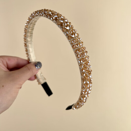 Tang Funi headband women's high-end going out headwear headband girls children's rhinestone headband face wash headband headband women 2024 new style champagne color