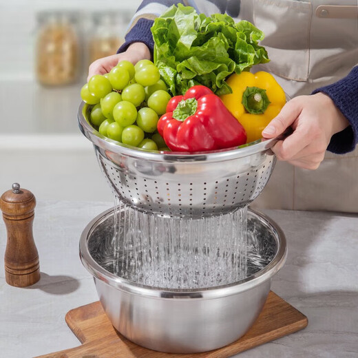 Kangbach stainless steel household vegetable basin drain basket drain fruit basin rice sieve basin drain basin and basin seasoning basin