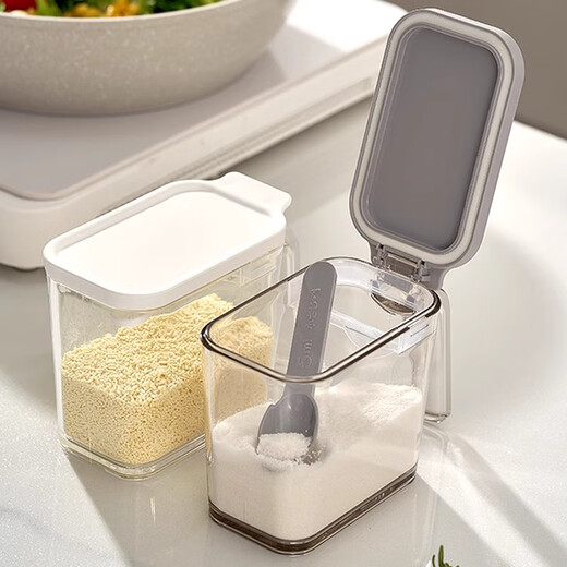 ASVEL Japanese-style seasoning box household plastic seasoning jar condiment storage box storage box with spoon white 480ml