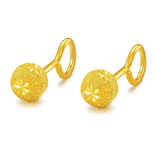Youguangle Summer Gold Earrings Women's Round Patterned Flower Curved Hook Simple and Versatile Golden Earrings for Mom Round Patterned Flower Curved Hook Gold Earrings 3.58g