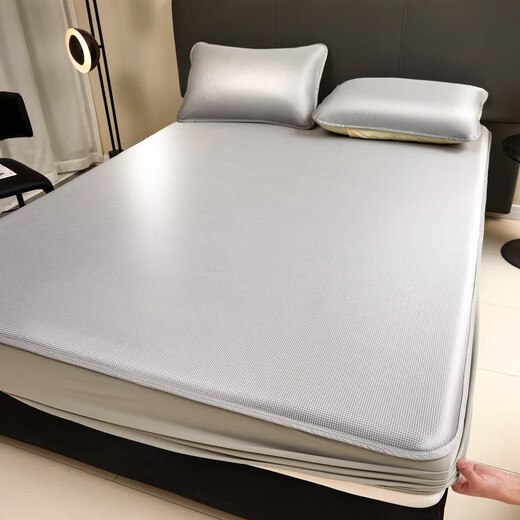 Sailotou Class A Summer Ice Silk Mat Sheet 15m Bed New Summer Soft Mat Washable Children and Infants Available Fitted Balloon Mo Gray Single Product Fitted Sheet 90*200cm