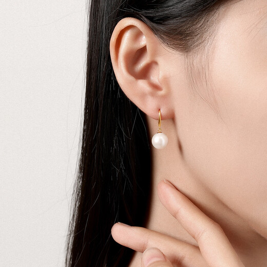 Queen of Pearls 18K gold round freshwater pearl earrings 8.5-9mm pearl ear hooks birthday gift for women