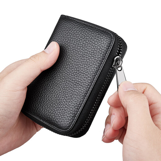 
FXS genuine leather men's multi-card card bag bank card case certificate bag head layer cowhide anti-theft brushing of women's driver's license leather case anti-theft brushing of black [12 card positions + 2 certificate positions]