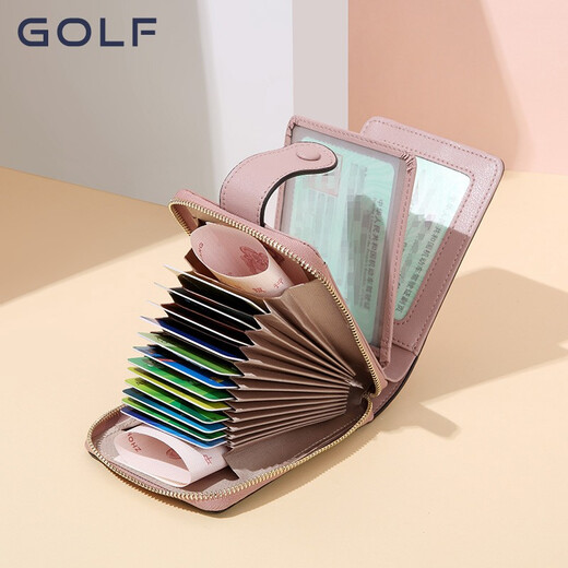 GOLF时尚卡包复古老花优雅女多卡位卡片包身份证驾驶证位相片位零钱包 烟粉色