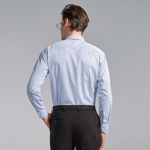 George White Men's Business Shirt Long Sleeve Pure Cotton No-Iron Shirt Formal Stripes Casual Slim Blue Stripes 39