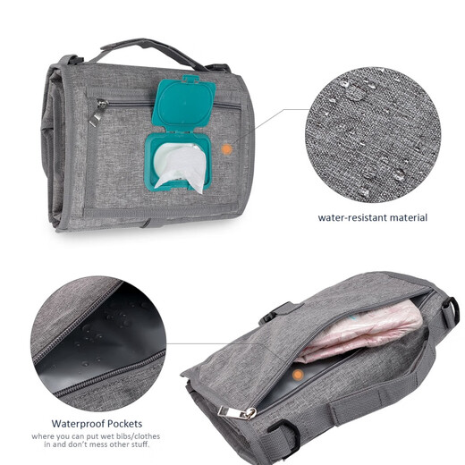 Jingmengyuan Baby Portable Diaper Pad Outdoor Travel Diaper Bag Diaper Changing Mat Changing Pad Waterproof Baby Diaper Bag Gray with Shoulder Strap
