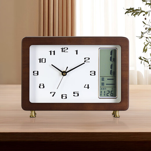 Hanshi (Hense) solid wood table clock creative desktop clock perpetual calendar table clock placement home quartz clock HD76 small quartz