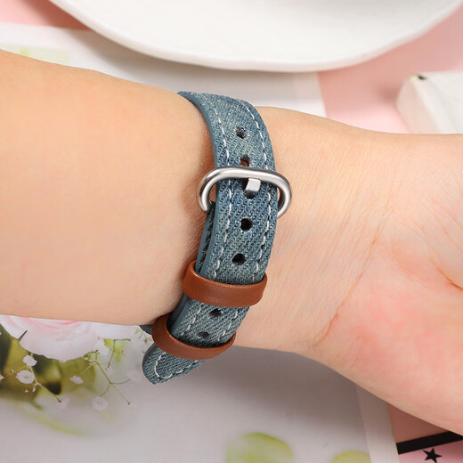 Fannu adaptiert an Casio Sheen Series Uhrengurt für Frauen She-4540/4539/1391/4048 Tie-Dye-Retro-Denim-Leder-Lederband 14mm (E46) Hellblau- (K7) Gold Butterfly Schnalle 14mm