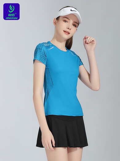 竞迈2024竞迈春夏新款羽毛球服女套装网球服显瘦短袖运动服透气速干款 女套装13438彩蓝色+13603白色 M