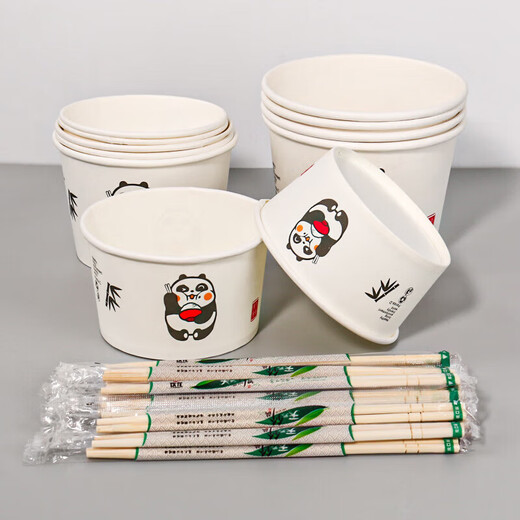 Disposable bowls and chopsticks, household thickened instant noodle paper bowls, commercial packed lunch boxes, disposable bowls and chopsticks lunch boxes, whole box batch, thickened 360 type paper bowls and chopsticks, 50 sets