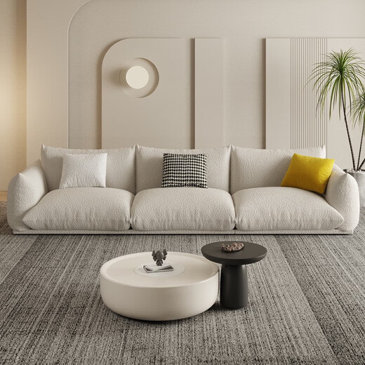 Mubi cream style fabric sofa living room Japanese style straight bread lamb velvet small apartment simple modern SF101 3.0m sofa+1+step+coffee table TV cabinet+dining table sponge cushion 30% customer choice Mubi cream style fabric sofa living room Japanese style straight bread lamb velvet small apartment simple modern SF101 3.0m sofa+1+step+coffee table TV cabinet+dining table sponge cushion 30% customer choice