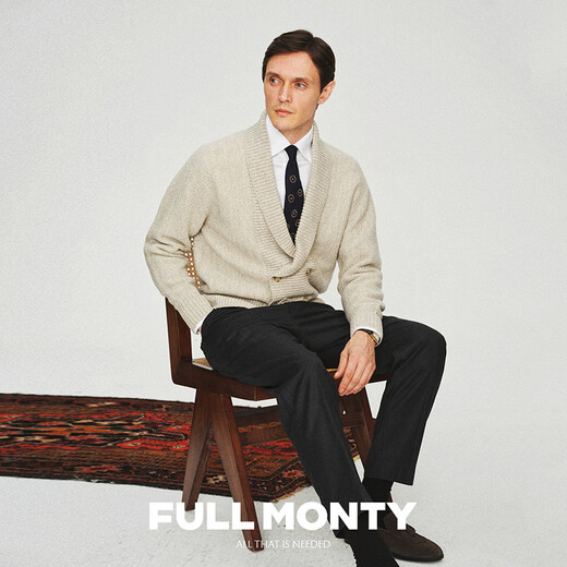 FULL MONTY【青果领双排扣】藏青色休闲毛衣男士针织开衫羊毛外套2024秋冬 驼色8811 S