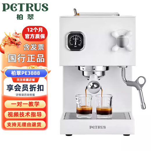 柏翠（petrus）PE3888直白咖啡机双锅炉意式家用全半自动小型一体奶泡美式 白色（专业大礼包）PE3888