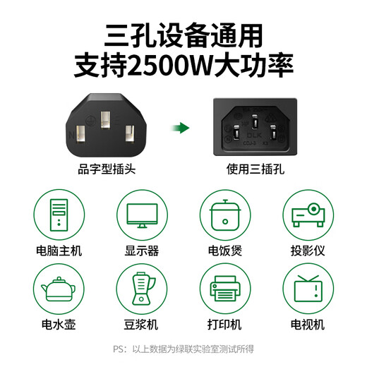 
Green United National Standard Three-hole Product End Three-core Power Cord Suitable for Computer Desktop Host Monitor Electric Frying Pan Rice Cooker Electronic Scale Printer Connection Cable 1m 30564