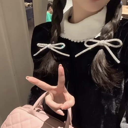 捷懿亮晶晶闪钻蝴蝶结发夹新娘头饰结婚婚纱发饰丸子头顶夹2024新款 1个装【爆闪蝴蝶结发夹】